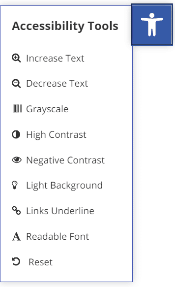 Screenshot of pop-up screen showing Accessibility Tool options